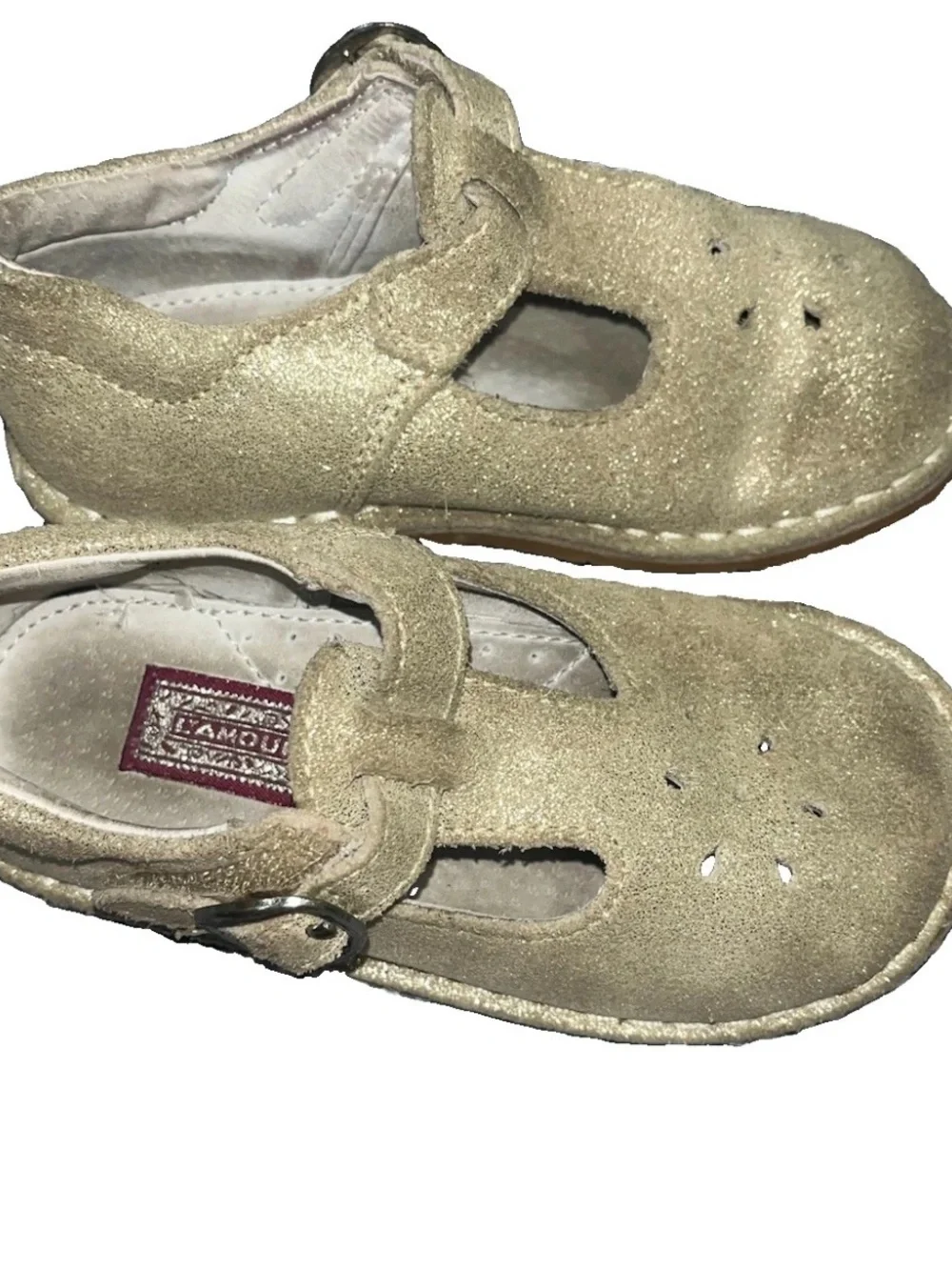 Lamour Girls Size 8 Leather Suede Shimmer Mary Jane Shoes Tan Beige